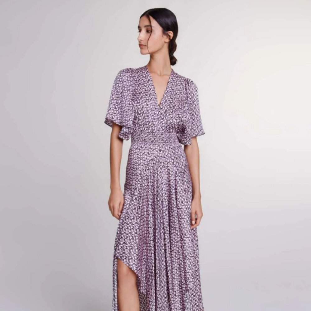 Maje Pink Satin-look patterned maxi dress